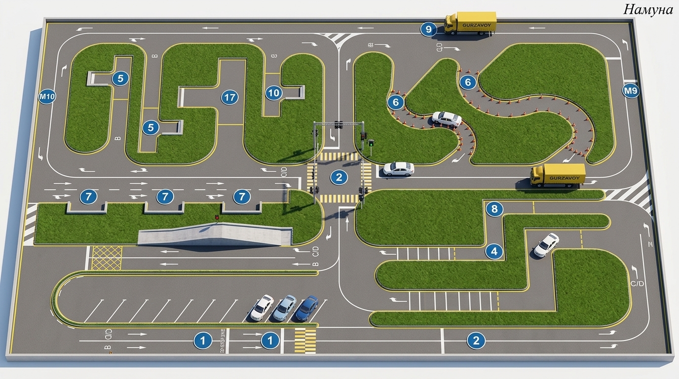 Avtodrom imtihon mashqlari 3D sxemasi